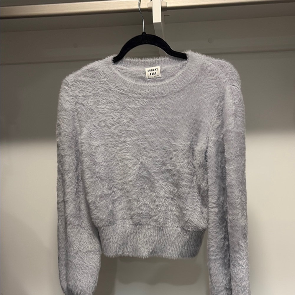 Aritzia Sunday Best Gray/Baby Blue Fuzzy Sweater